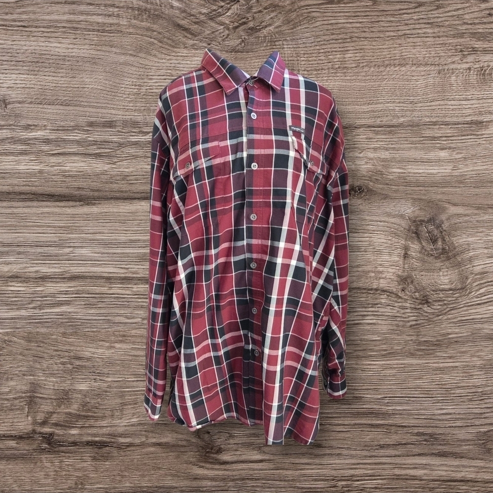 Wrangler Men's Burgundy Plaid Button Down Shirt With Roll Tab Sleeves Size 2XL
